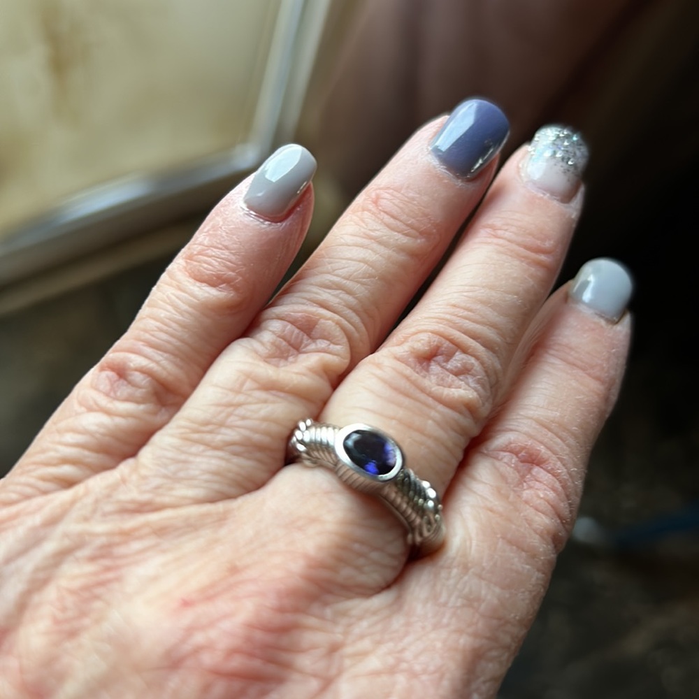 Estate Sterling silve or Judith Ripka natural Iolite cable band ring size 6 3/4